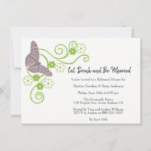 Pink Butterfly Floral Rehearsal Dinner Invite