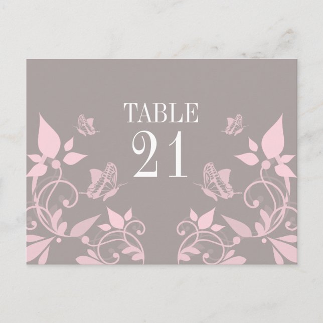 Pink Butterfly Floral Table Number Postcard (Front)