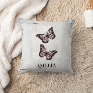 Pink Butterfly Floral Throw Pillow