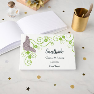 Pink Butterfly Floral Wedding Day Guestbook
