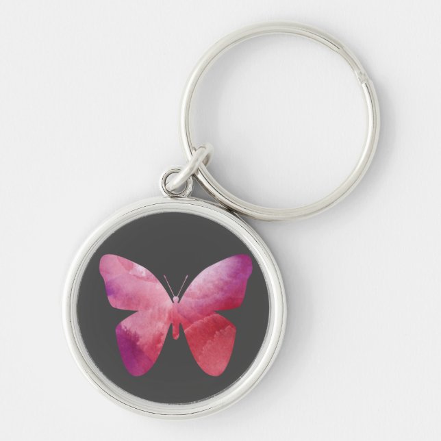 Pink butterfly freedom whimsical key ring (Front)