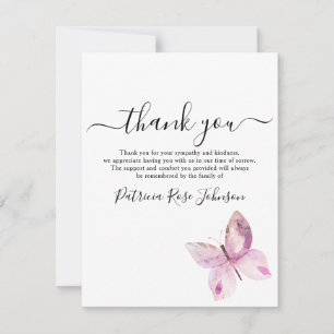 Pink Butterfly Funeral Memorial Thank You Note