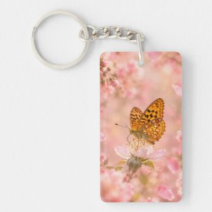 Pink Butterfly Garden Floral Key Ring