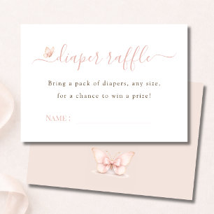 Pink Butterfly Girl Baby Shower Diaper Raffle Card