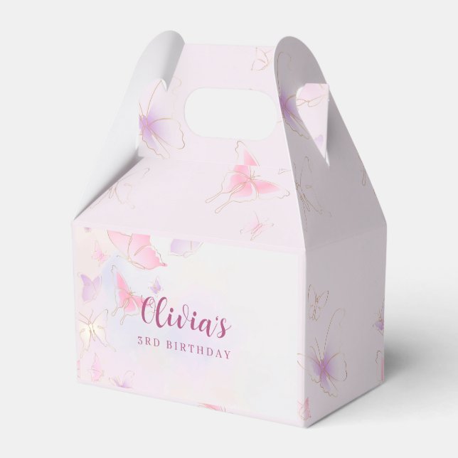 Pink Butterfly Girls Birthday Favor Box (Front Side)