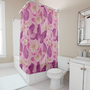 Pink Butterfly Glitter Seamless Pattern Shower Curtain