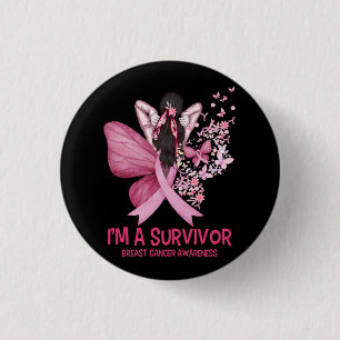 Pink Butterfly Heart I'm A Survivor Breast Cancer  3 Cm Round Badge