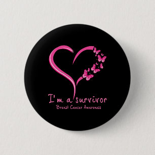 Pink Butterfly Heart I'm A Survivor Breast Cancer 6 Cm Round Badge