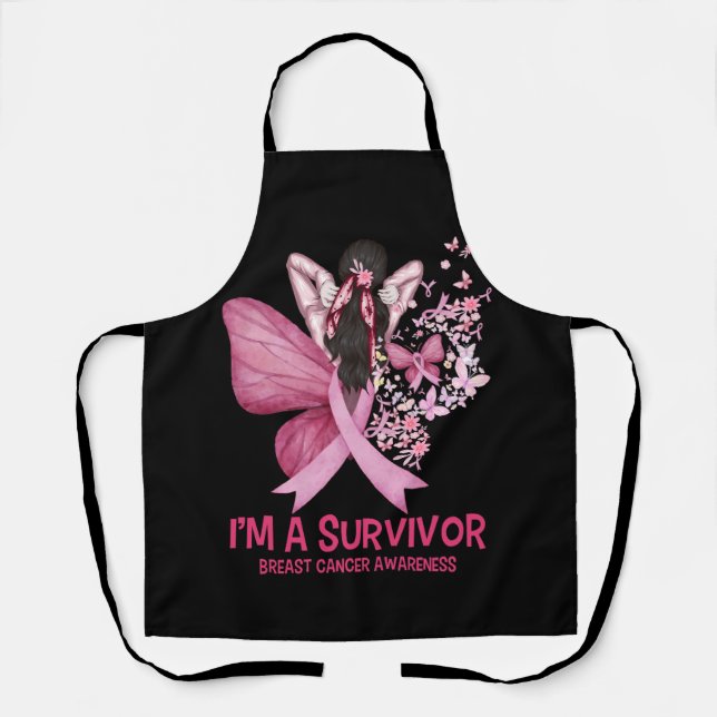 Pink Butterfly Heart I'm A Survivor Breast Cancer  Apron (Front)