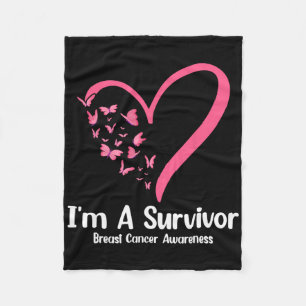 Pink Butterfly Heart I'm A Survivor Breast Cancer Fleece Blanket