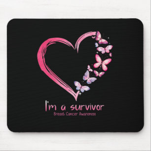 Pink Butterfly Heart I'm A Survivor Breast Cancer Mouse Pad