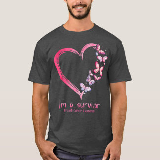 Pink Butterfly Heart I'm A Survivor Breast Cancer  T-Shirt