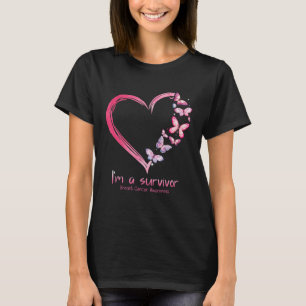 Pink Butterfly Heart I'm A Survivor Breast Cancer  T-Shirt