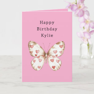 Pink Butterfly Hearts Birthday Card