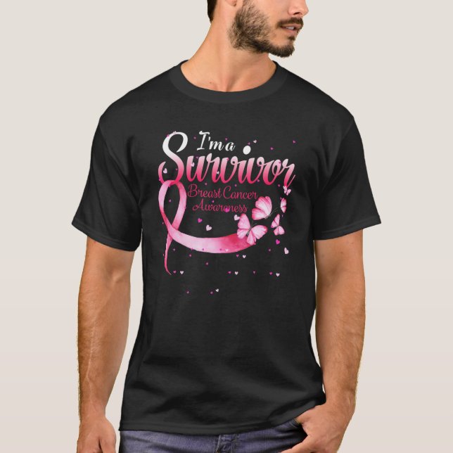 Pink Butterfly I'm A Survivor Breast Cancer Awaren T-Shirt (Front)