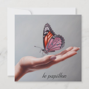 Pink butterfly in hand customisable holiday card