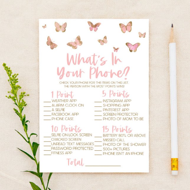 Pink Butterfly In Your Phone Baby Shower Game Stationery (Creator Uploaded)