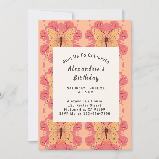 Pink Butterfly Invitation (Front)