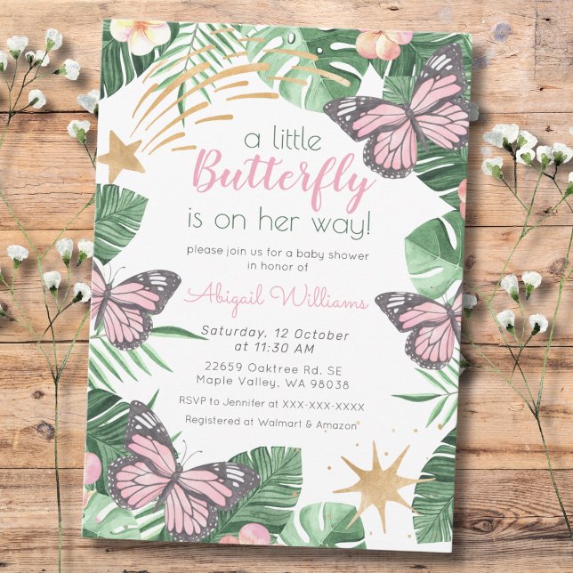 Pink Butterfly is on her way - Girl Baby Shower Invitation (Creator Uploaded)