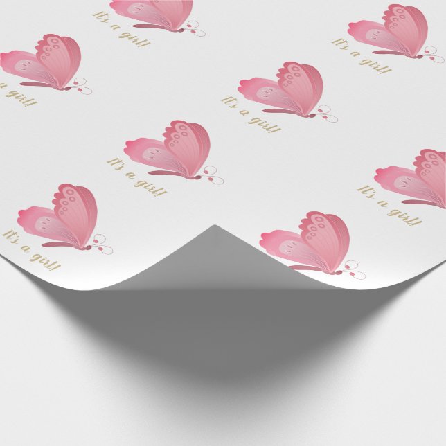 Pink butterfly kisses baby shower  wrapping paper (Corner)