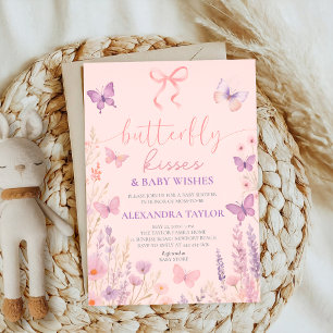 pink Butterfly Kisses ribbon bow baby shower Invitation