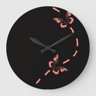 Pink butterfly large clock