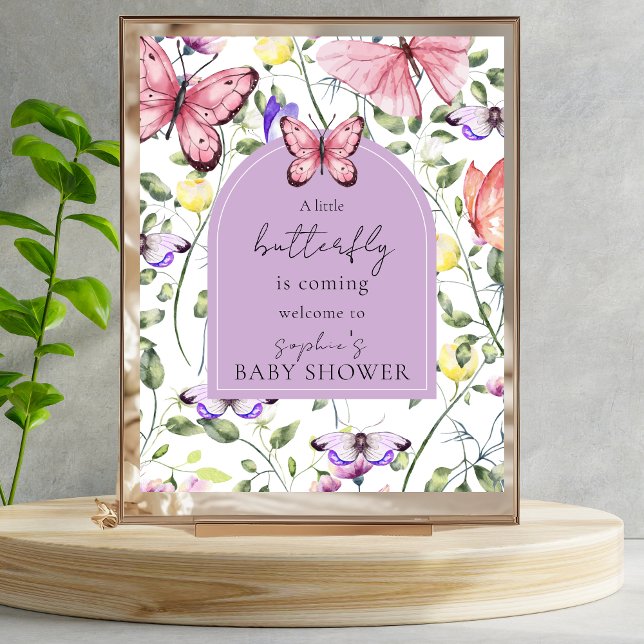 Pink Butterfly Lavender Arch Welcome Baby Shower Poster (Creator Uploaded)