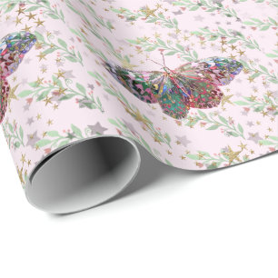 Pink Butterfly & Leaves Wrapping Paper
