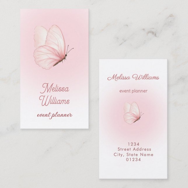pink butterfly logo pink gradient business card (Front/Back)