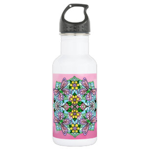 Pink Butterfly Mandala Whimsical Hand Drawn   532 Ml Water Bottle