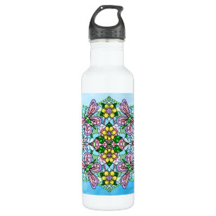 Pink Butterfly Mandala Whimsical Hand Drawn    710 Ml Water Bottle