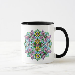 Pink Butterfly Mandala Whimsical Hand Drawn   Mug