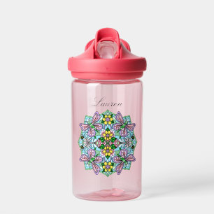 Pink Butterfly Mandala Whimsical Hand Drawn    Water Bottle
