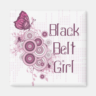 Pink Butterfly Martial Arts Black Belt Girl Magnet