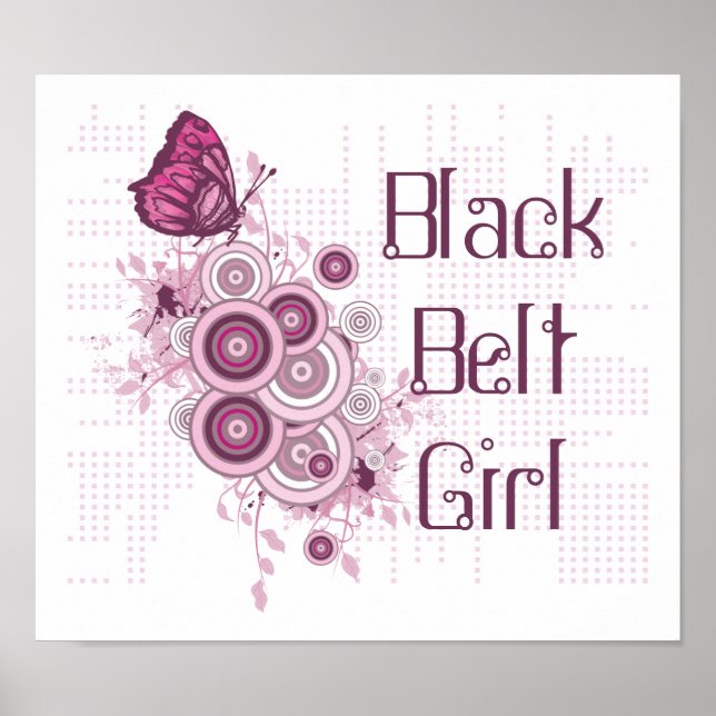 Pink Butterfly Martial Arts Black Belt Girl Poster (Front)
