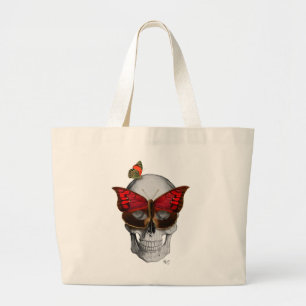 Pink Butterfly Mask Skull Large Tote Bag