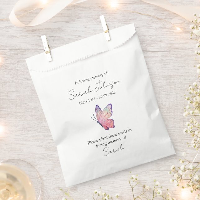 Pink Butterfly Memorial Funeral Seed Favour Bag (Clipped)