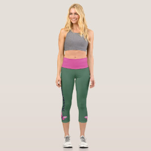 Pink Butterfly - Name - Green Capri Leggings