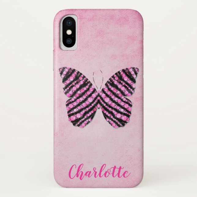 Pink Butterfly Name Monogram Case-Mate iPhone Case (Back)