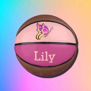 pink butterfly no2- add name mini basketball