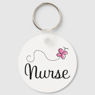 Pink Butterfly Nurse Gift Tee Key Ring