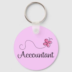 Pink Butterfly Occupation Accountant Key Ring