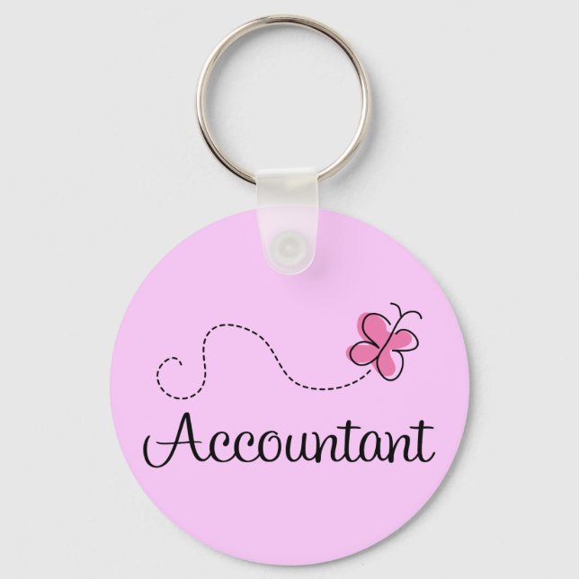 Pink Butterfly Occupation Accountant Key Ring (Front)