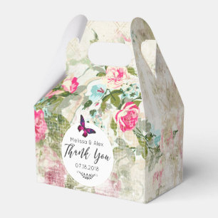 Pink Butterfly on a Shabby Vintage Collage Wedding Favour Box