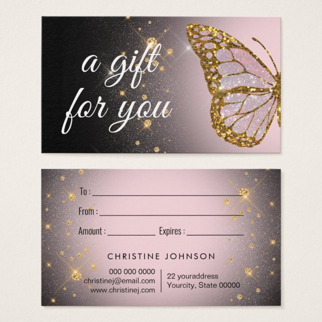 pink butterfly on black design gift card (Front & Back)
