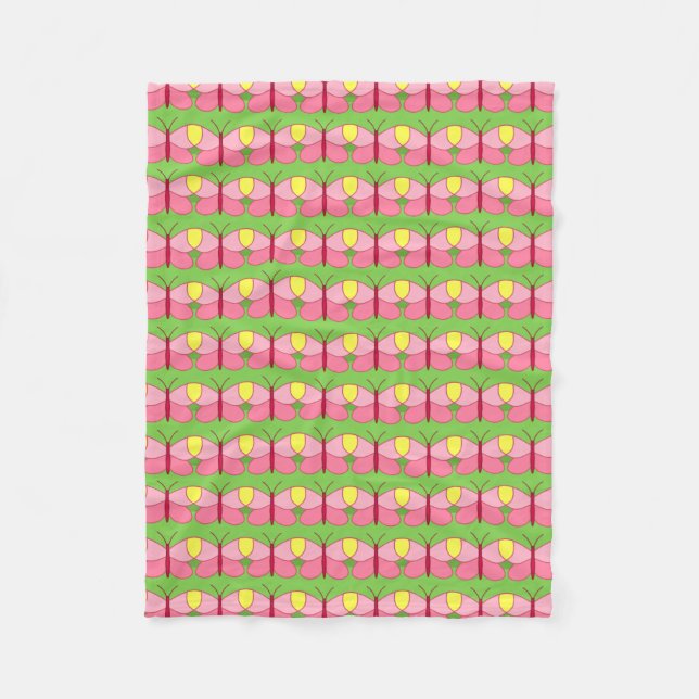 Pink Butterfly on Green Fleece Blanket (Front)