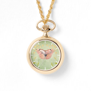 Pink Butterfly on Green Floral Background Watch