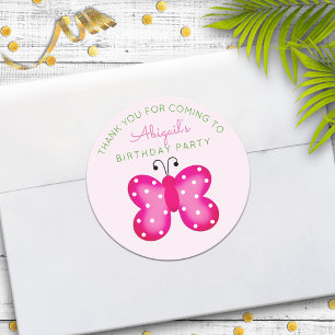 Pink Butterfly Party Favour Thank You Stickers