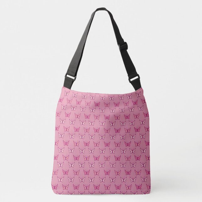 Pink Butterfly Pattern Crossbody Bag (Front)