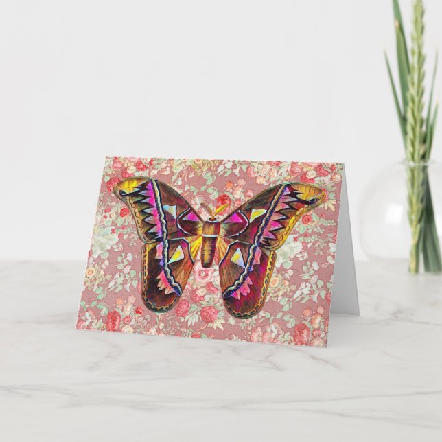 Pink Butterfly Pattern on Pattern 3 Art Note Card (Front)